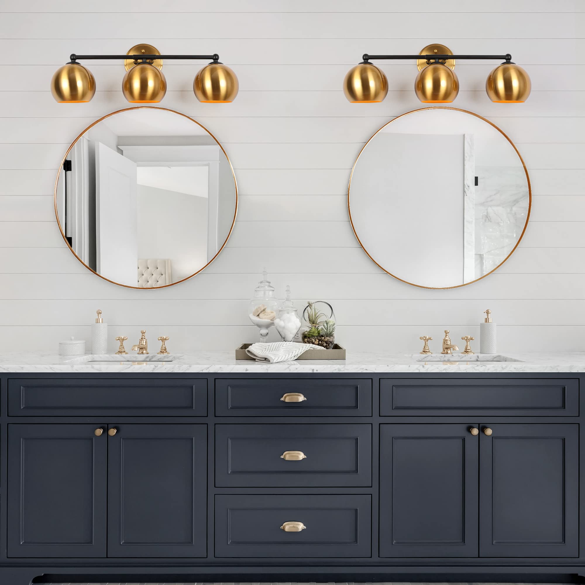Modern Gold Bathroom Vanity Lights - 3 Light Fixture with Metal Shades for Mirror