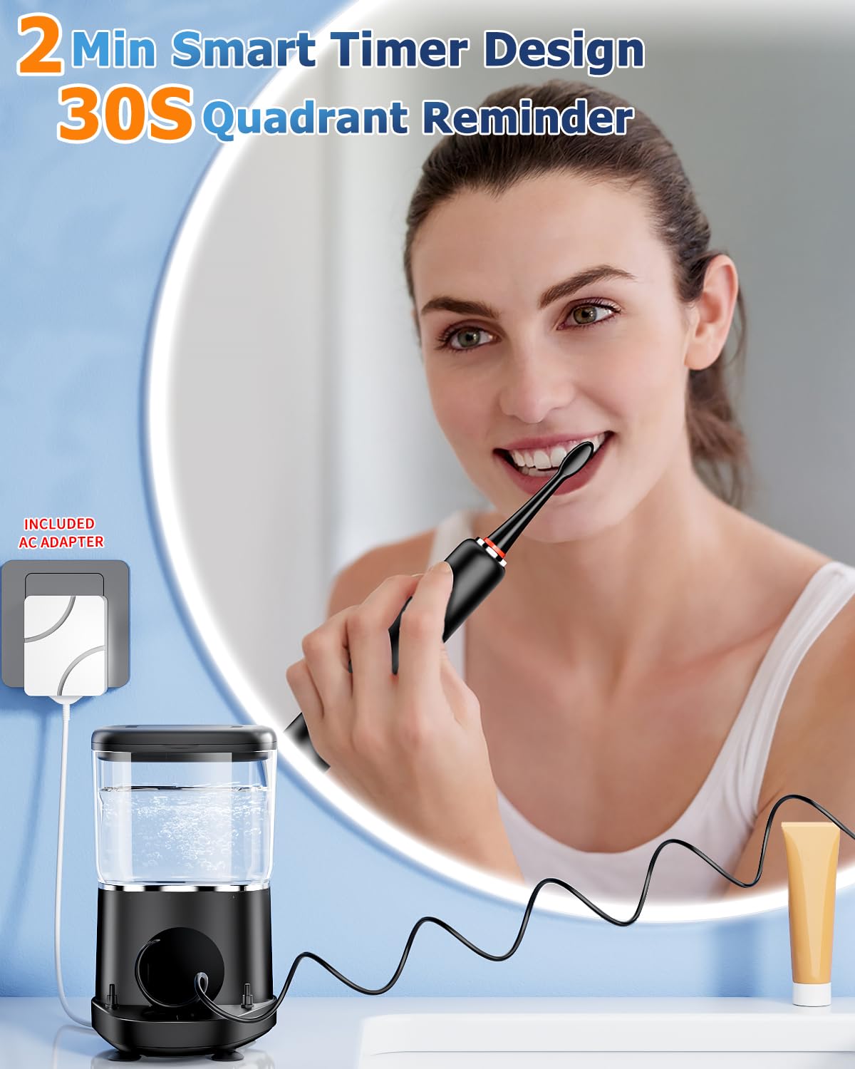 Professional Electric Toothbrush with Water Flosser Combo - 5 Brush Heads for Deep Teeth Cleaning & Gum Care | Perfect for Travel, Home Use & Dental Hygiene Routine (Black)