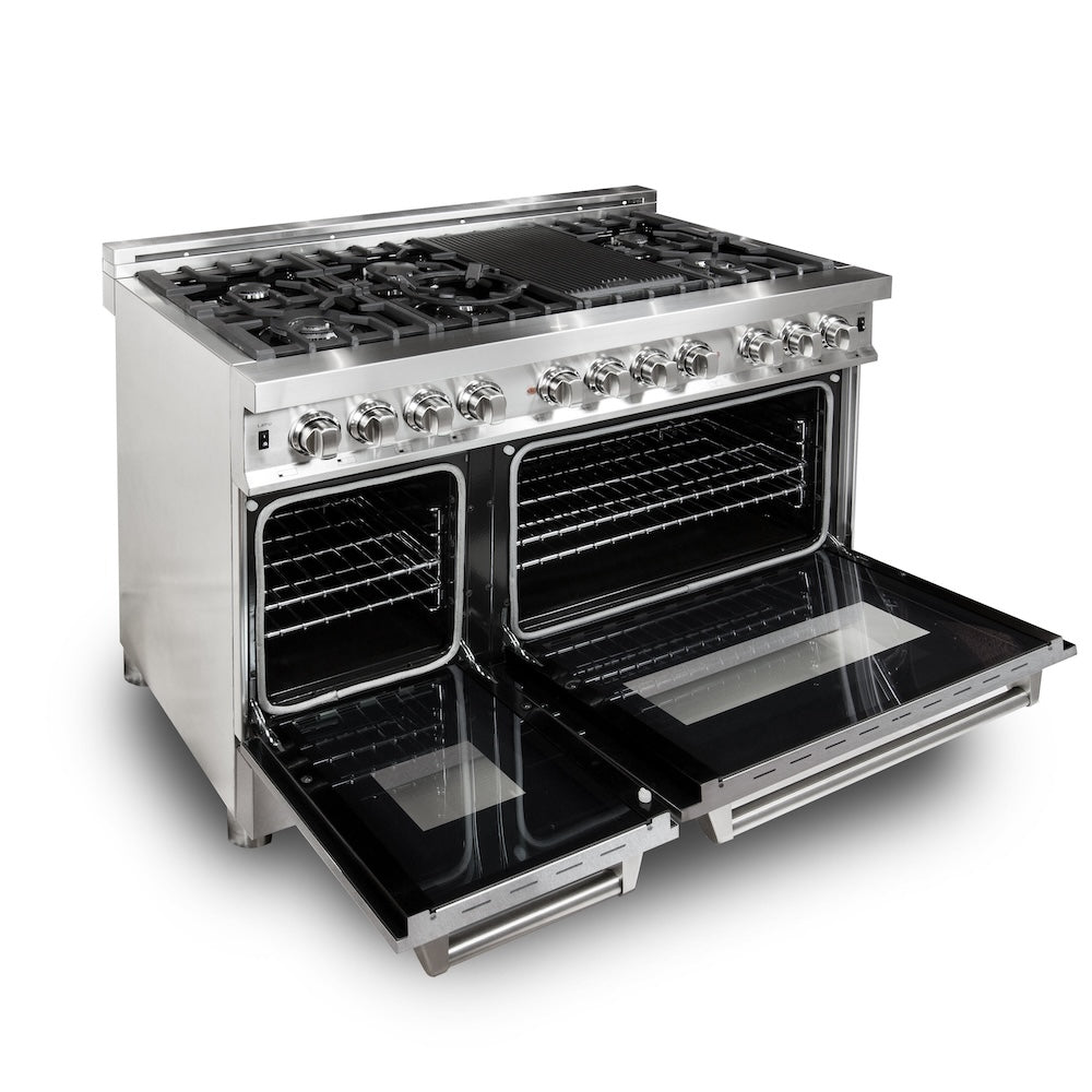 ZLINE 48-Inch 6.0 cu. ft. Dual Fuel Range with 7-Burner Gas Cooktop & 2 Electric Ovens - Stainless Steel with Satin Finish - Perfect for Home Chefs & Large Family Cooking (Model RA SN 48)