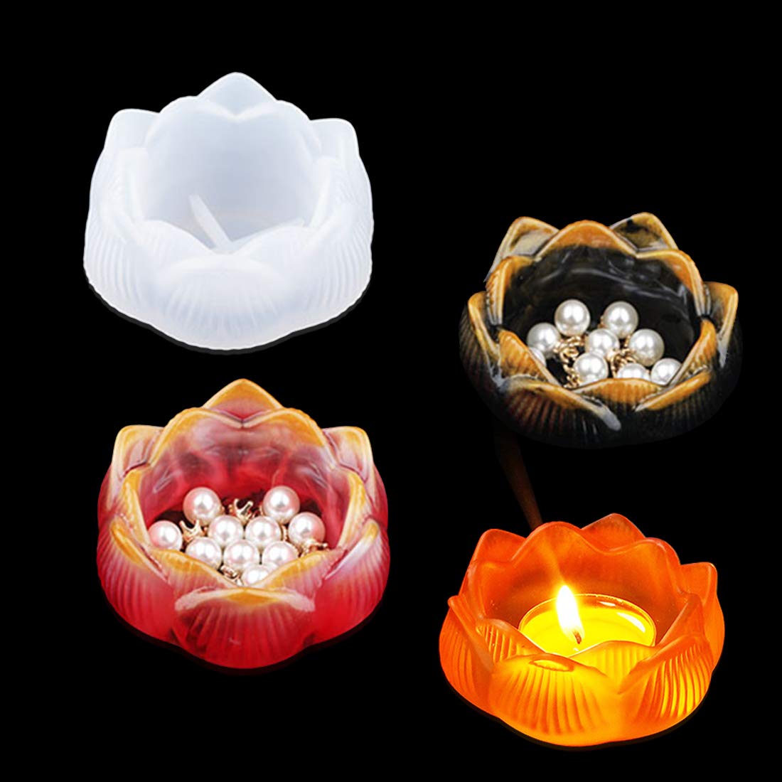 Lotus Tealight Candle Holder Silicone Molds - DIY Resin Casting Molds for Epoxy Jewelry, Trinket Trays & Home Decor Crafts - Perfect for Wedding Centerpieces, Spa Relaxation & Gift Making