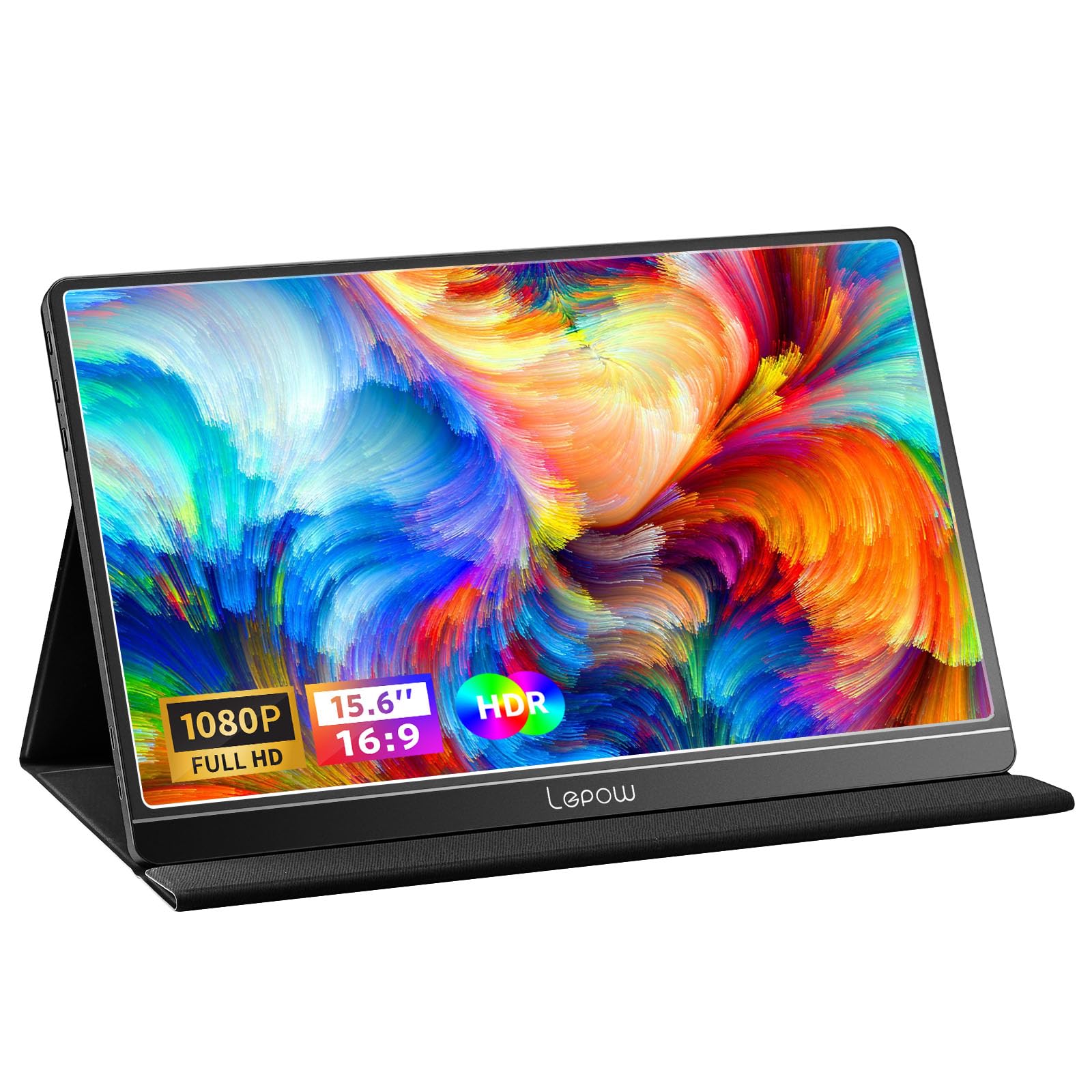 Lepow 15.6 Inch Portable Monitor - Full HD 1080P IPS Screen with USB Type-C, Built-in Speakers, Smart Cover & Screen Protector - Eye Care Display for Laptop, PC, PS4, Xbox, Phone - Perfect for Work, Gaming & Travel (Black)