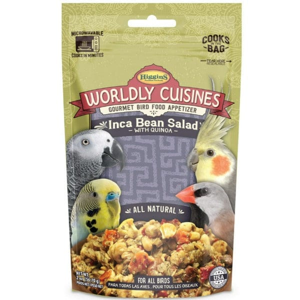Premium Higgins Worldly Cuisines Inca Bean Salad - Nutritious Bird Food Appetizer for Parrots & Small Birds | Perfect for Treats, Training & Foraging Enrichment