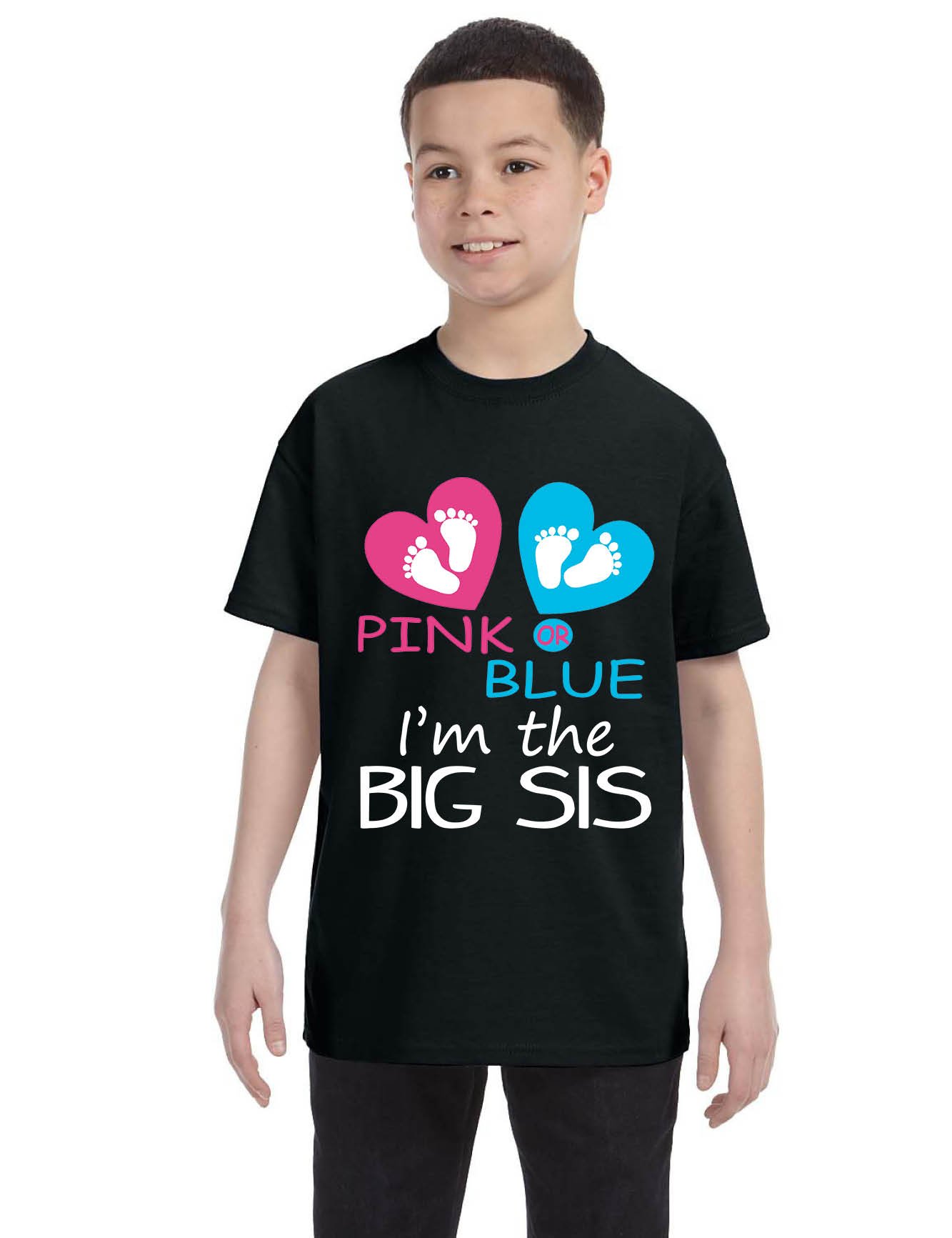 ALLNTRENDS Kids & Youth Big Sister T-Shirt - Pink or Blue for Newborn Gender Reveal | Cute Sibling Announcement Gift