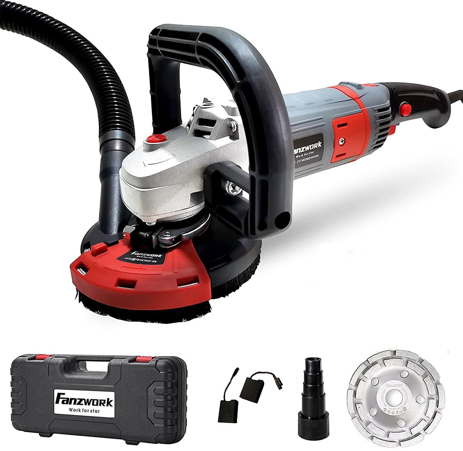 FANZWORK 1500W 125mm Concrete Grinder & Cutter Set with Diamond Cup Wheel & Suction Bonnet - Perfect for Floor Polishing, Surface Preparation, and DIY Home Renovation Projects