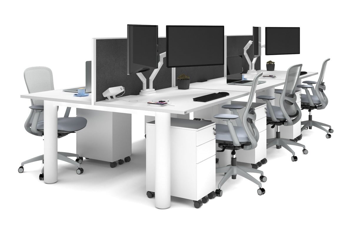 Quadro Cylinder Leg 6-Person Office Workstation Desk - 1200L x 800W with Cable Management Scallop - Perfect for Open Office Layouts & Collaborative Workspaces