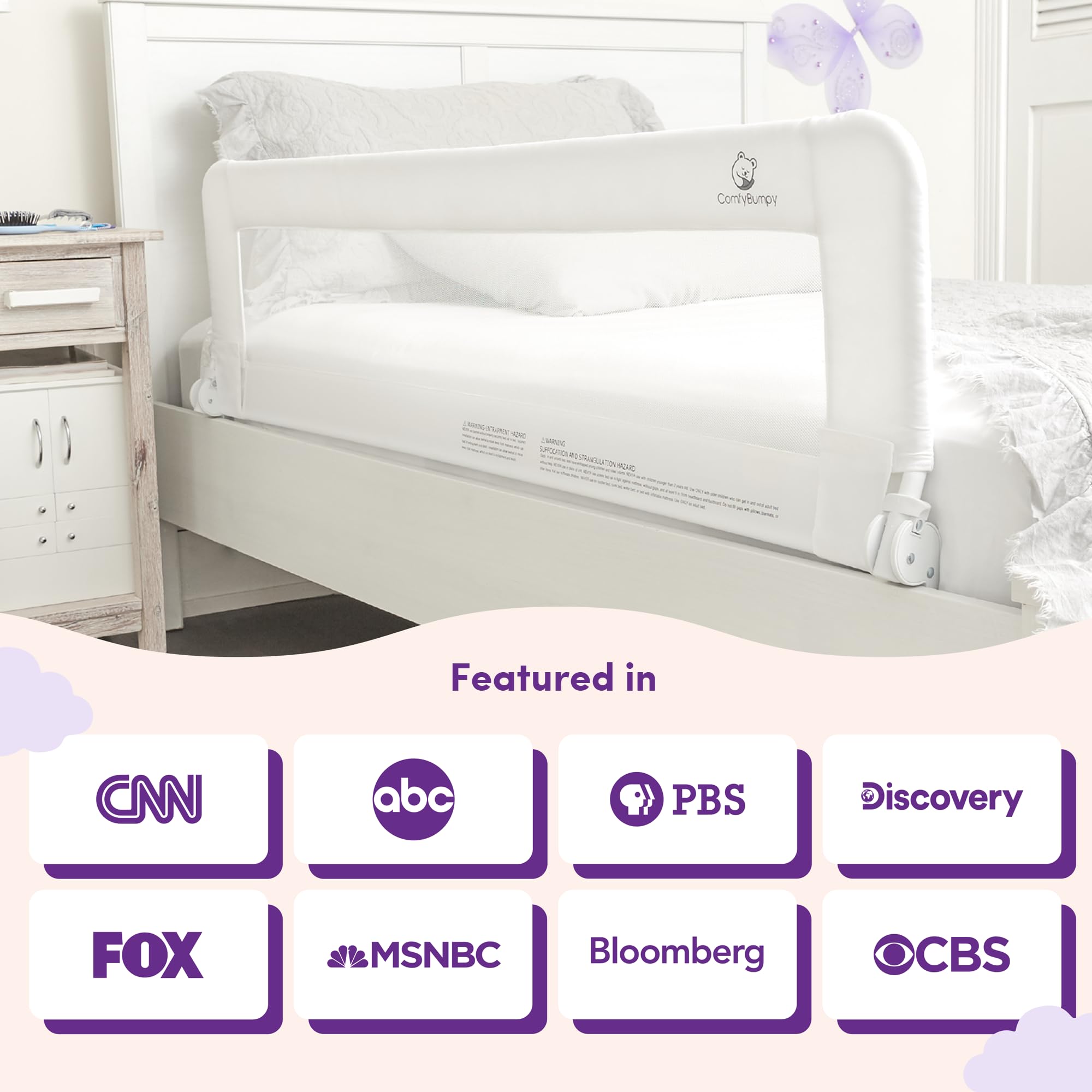 ComfyBumpy Extra Long Adjustable Toddler Bed Rails - Safety Bed Rail Guard for Kids & Babies - Fits Twin, Full, Queen & King Size Beds - White XL (59