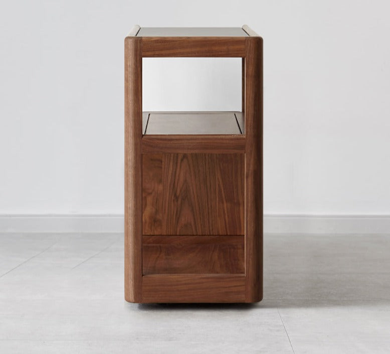 Solid Black Walnut Wood Side Table with Natural Slate Top - Perfect for Living Room, Bedroom, or Office Decor