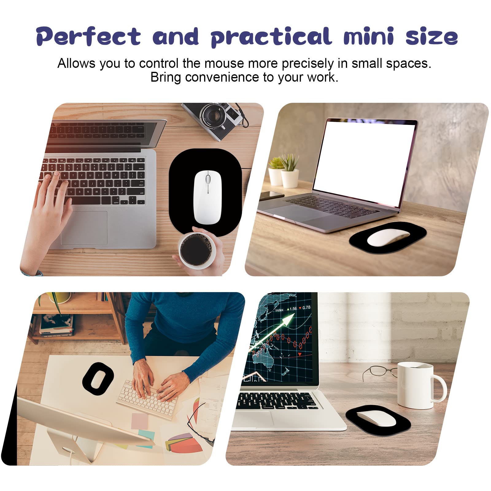 Non-Slip Mini Mouse Pad 6×7 Inches - Portable Travel & Office Desk Mat for Laptop, Computer, Desktop - Black Small Mousepad with Anti-Skid Base | Perfect for Work, Gaming & Home Office Use