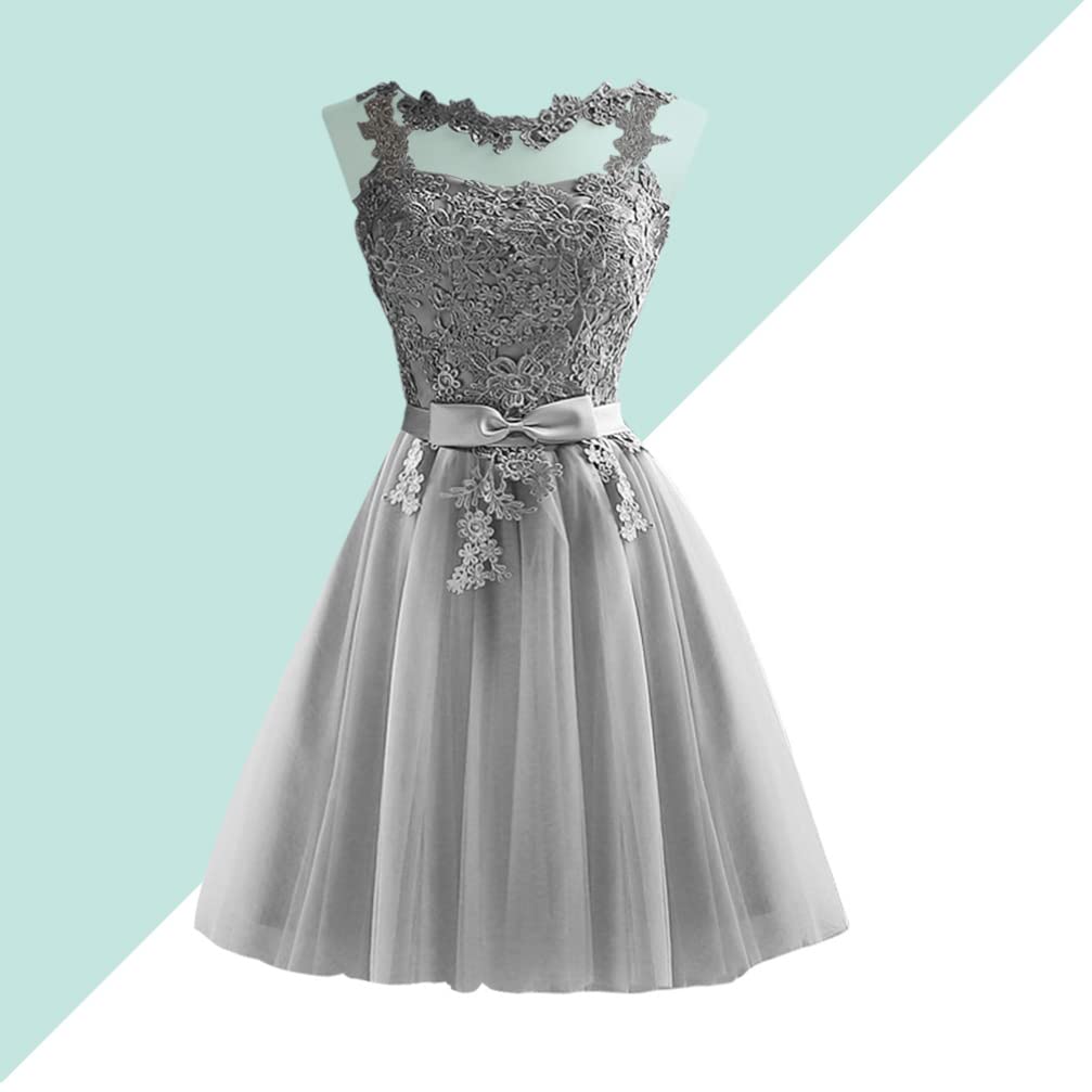Elegant Grey Floral Lace Bridesmaid Dress - Floor Length Formal Wedding Gown for Women | Perfect for Bridal Party, Evening Galas & Special Occasions