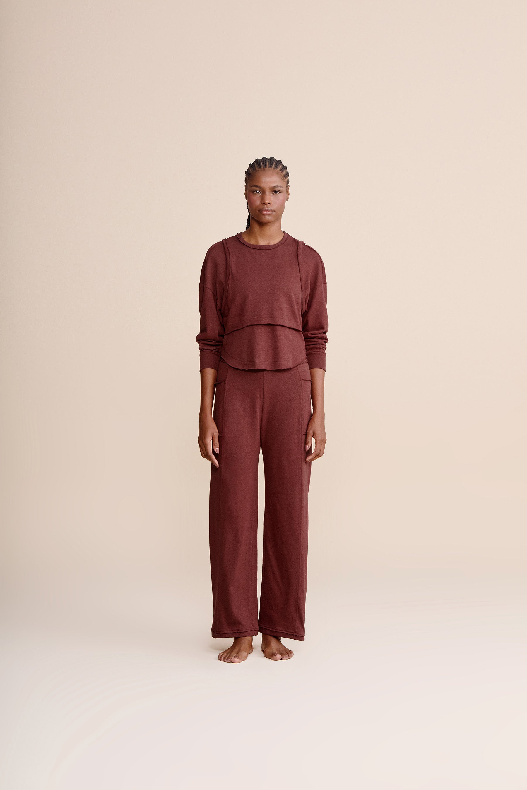 Cozy Slow Sweatshirt & Tank Top Set for Women - Soft Lounge Wear, Casual Outfit for Relaxing at Home, Yoga, or Coffee Dates