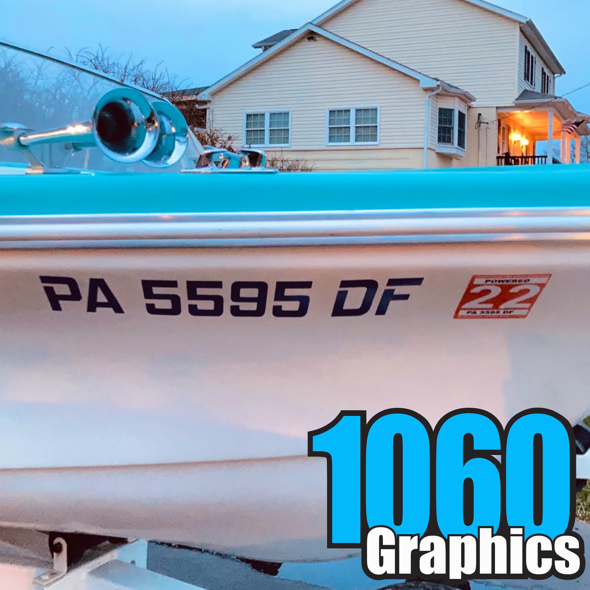 Custom Boat Registration Numbers & Letters - 1060 Graphics Marine Vinyl Sticker Decals (2 Sets) - Durable Waterproof Decals for Boats, Yachts, Kayaks & Watercrafts