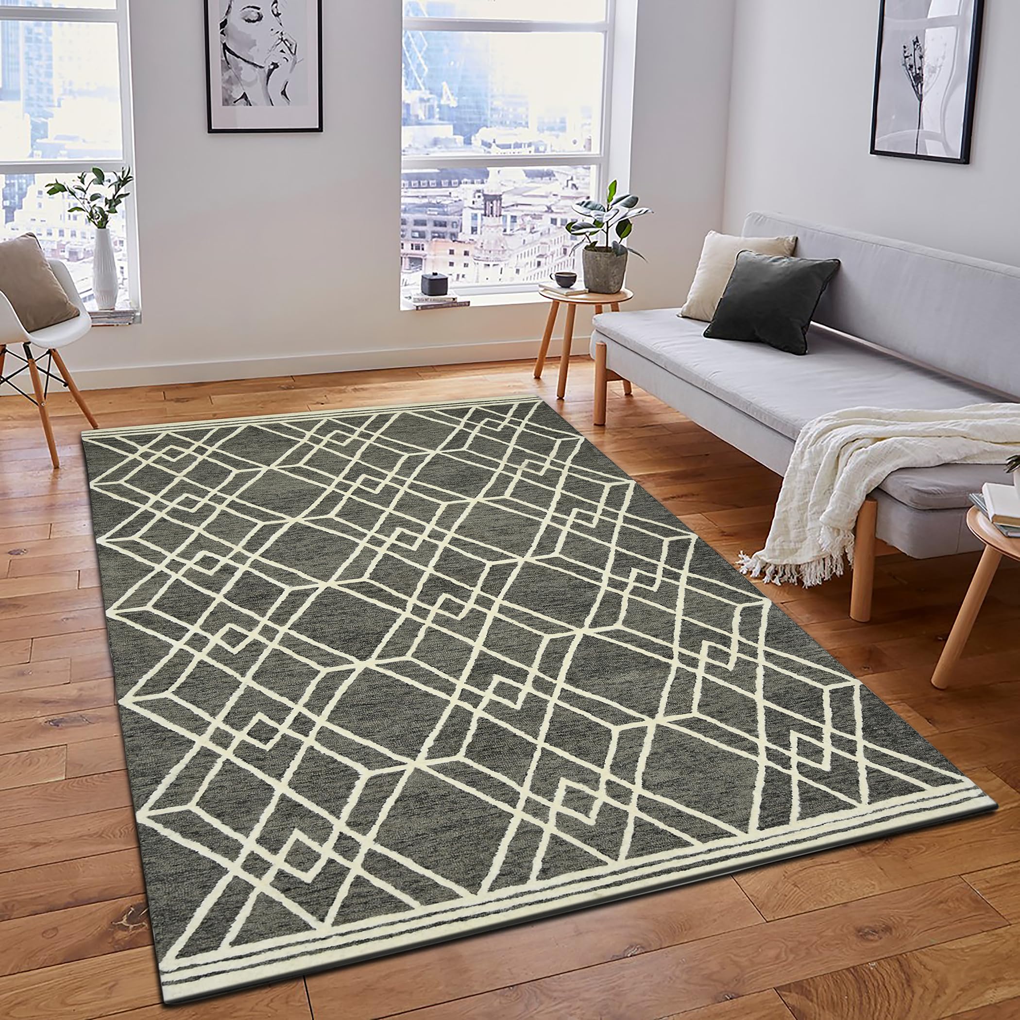 AMER Rugs Vista Duncan Collection Hand-Hooked 100% Wool Area Rug - 9x12 Geometric Pattern in Taupe | Premium Living Room, Bedroom & Kitchen Rug for Home Decor | Soft & Durable Floor Covering for Cozy Spaces