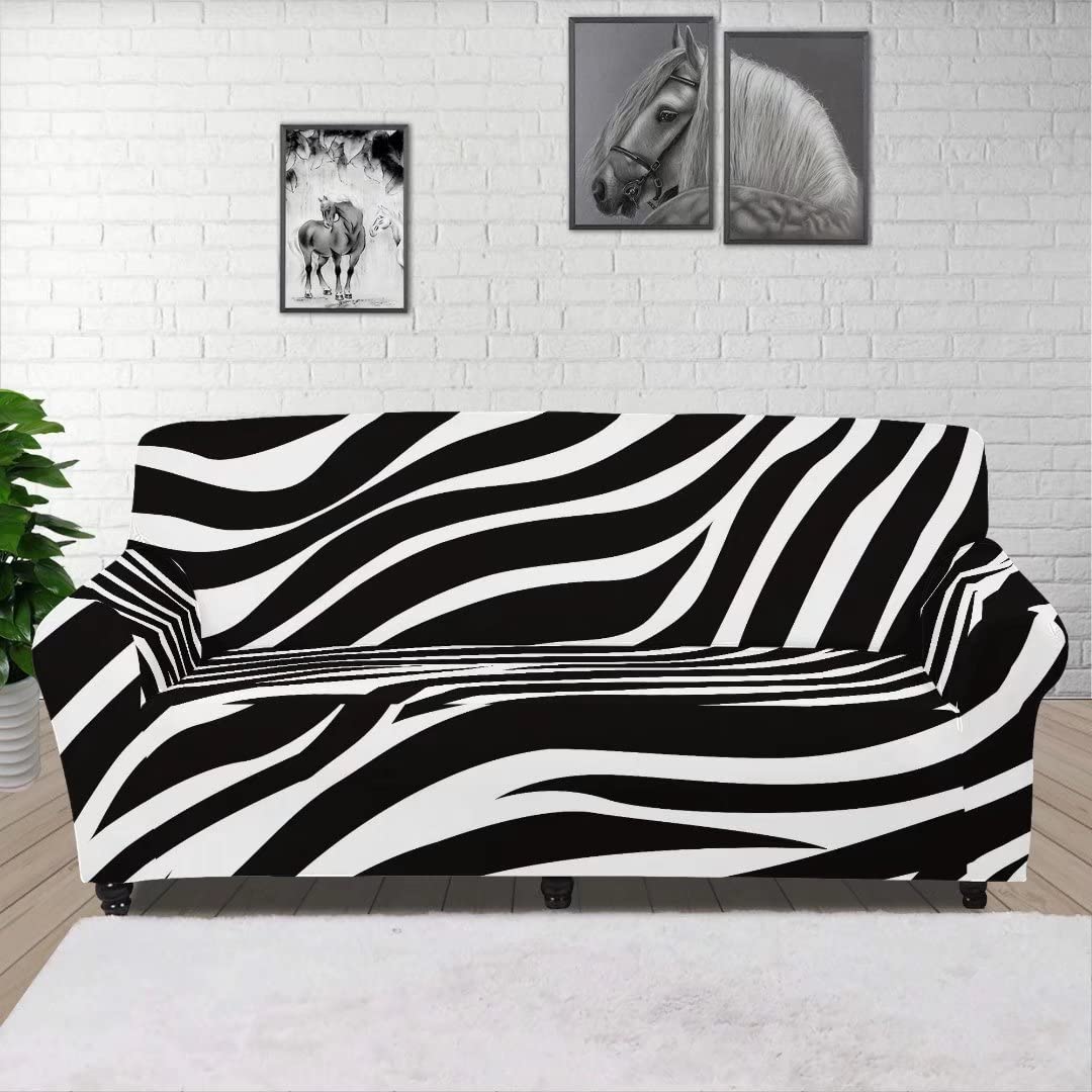 GOSTONG White Zebra Print Stretch Sofa Slipcover - 3 Seater Couch Cover for Home Decor, Polyester Furniture Protector (1 Piece) | Perfect for Living Room, Apartment & Pet-Friendly Households
