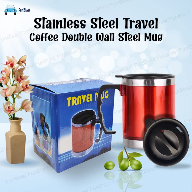 FunBlast Kids Stainless Steel Milk Mug with Lid - 350ml Cartoon Drinking Cup for Boys & Girls - Best Birthday Return Gift for Children - Perfect for School, Travel & Home Use (Red)