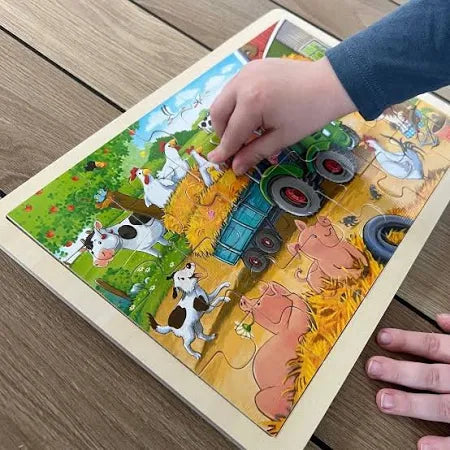 24-Piece Wooden Farm Animal Jigsaw Puzzle for Kids - Fun Educational Toy for Preschool Learning & Farm-Themed Playtime