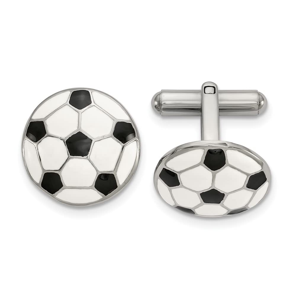 The Black Bow Stainless Steel & Enameled Soccer Ball Cuff Links, 17mm (5/8 Inch) - Perfect for Weddings, Business Meetings & Formal Events