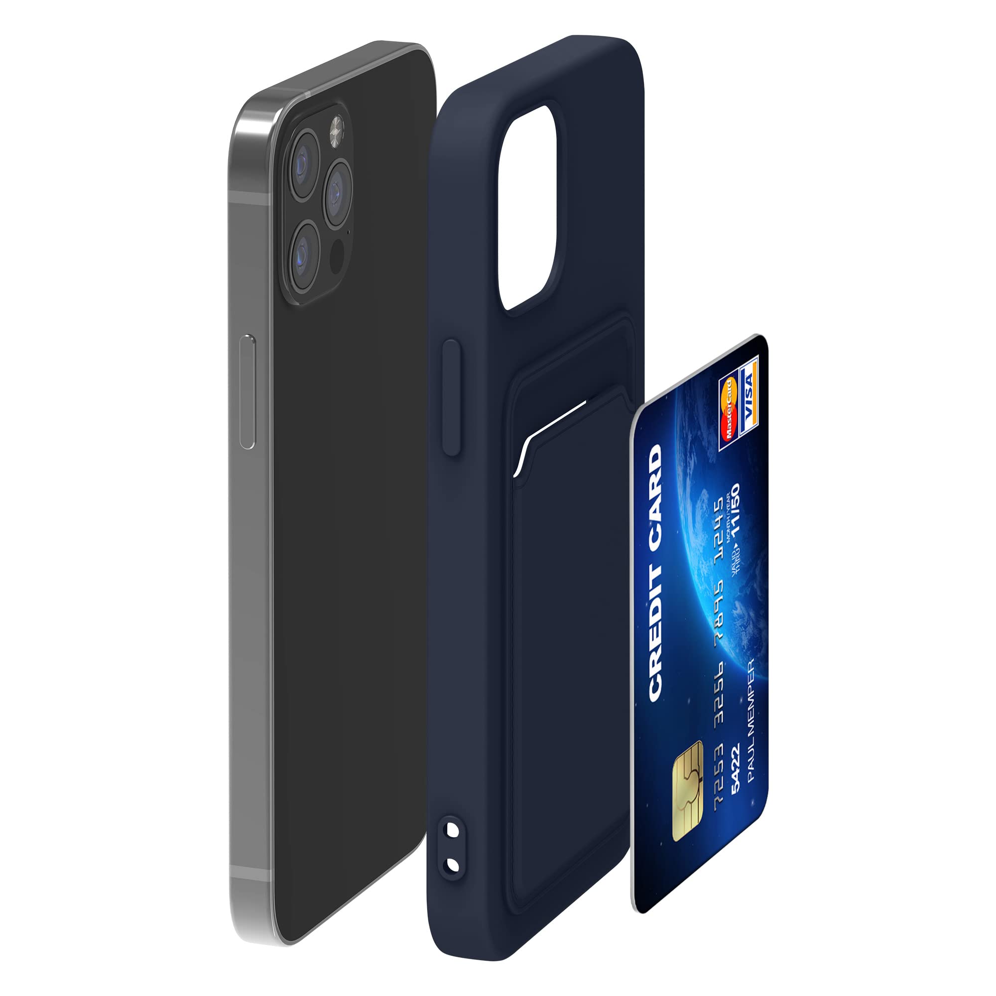 kwmobile Premium TPU Phone Case with Credit Card Holder for Apple iPhone 12 & iPhone 12 Pro - Slim Protective Cover in Dark Blue - Perfect for Everyday Use, Travel & Hands-Free Convenience