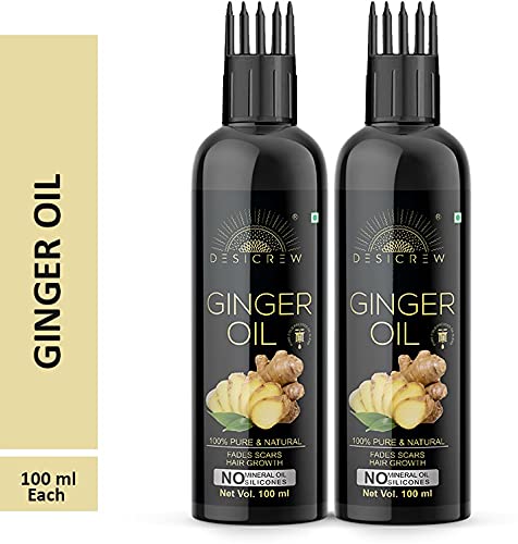 DESICREW Pure Cold Pressed Ginger Hair Oil with Comb Applicator - Natural Anti Hair Loss Treatment for Men & Women - 2 Bottles (200ml Each) - Promotes Hair Growth & Reduces Breakage - Perfect for Daily Scalp Massage & Damaged Hair Care