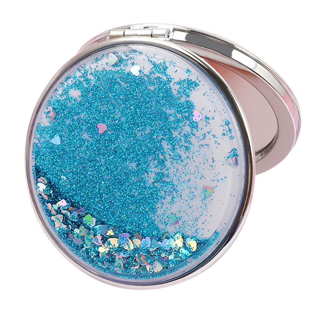 Easnea Compact Travel Makeup Mirror for Women - Folding Magnifying Cosmetic Mirror, Purse Size, Round Blue | Perfect for On-the-Go Touchups, Travel Essentials & Handbag Organization