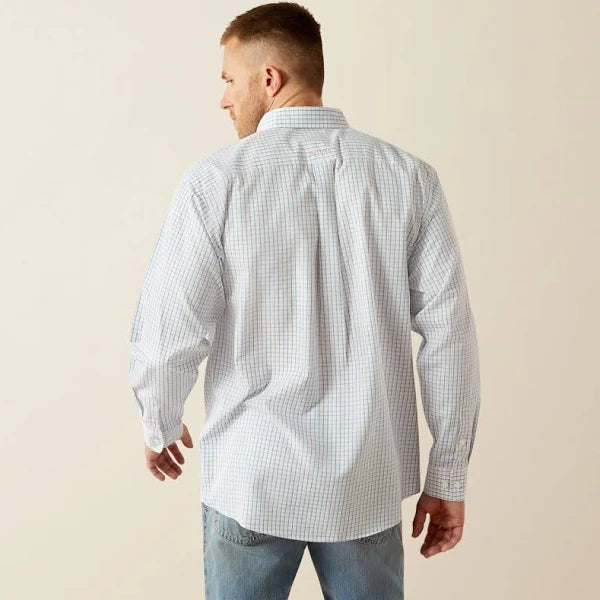 Ariat Men's Alan Blue Peach & White Plaid Western Shirt - Classic Cowboy Style for Rodeo, Ranch Work & Casual Wear