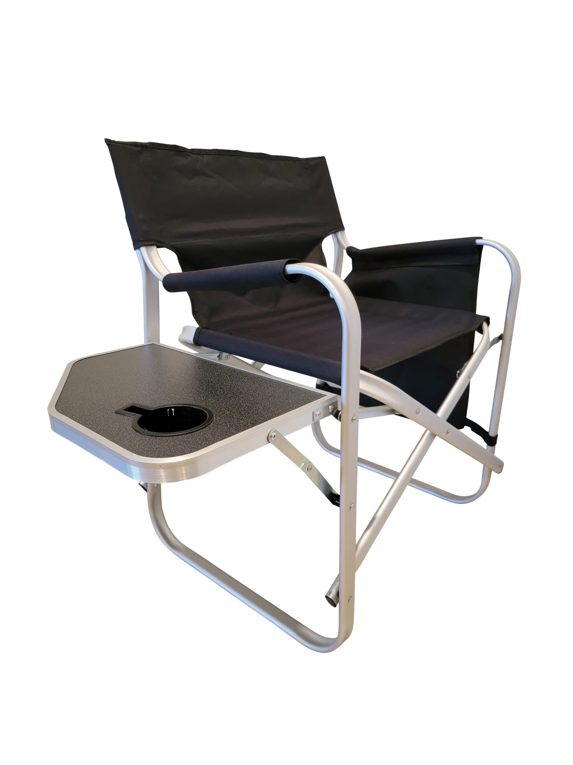 Folding Directors Chair with Side Table & Cup Holder - Heavy Duty XL Comfort Design for Outdoor, Camping, Beach & Home Use (Black)