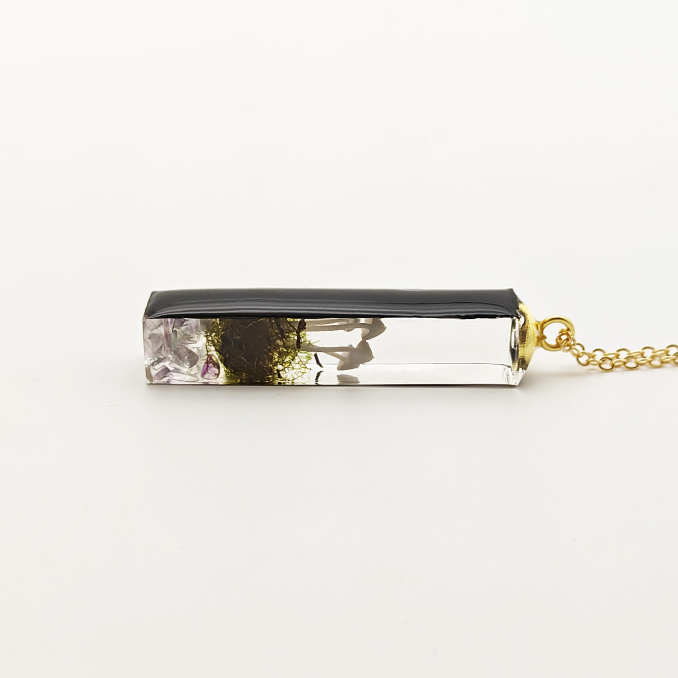 Handmade 3D Mushroom Landscape Black Cube Resin Pendant Necklace for Women - 18k Gold Plated Chain, Boho Nature Jewelry Gift for Her | Perfect for Casual Wear, Outdoor Adventures & Nature Lovers