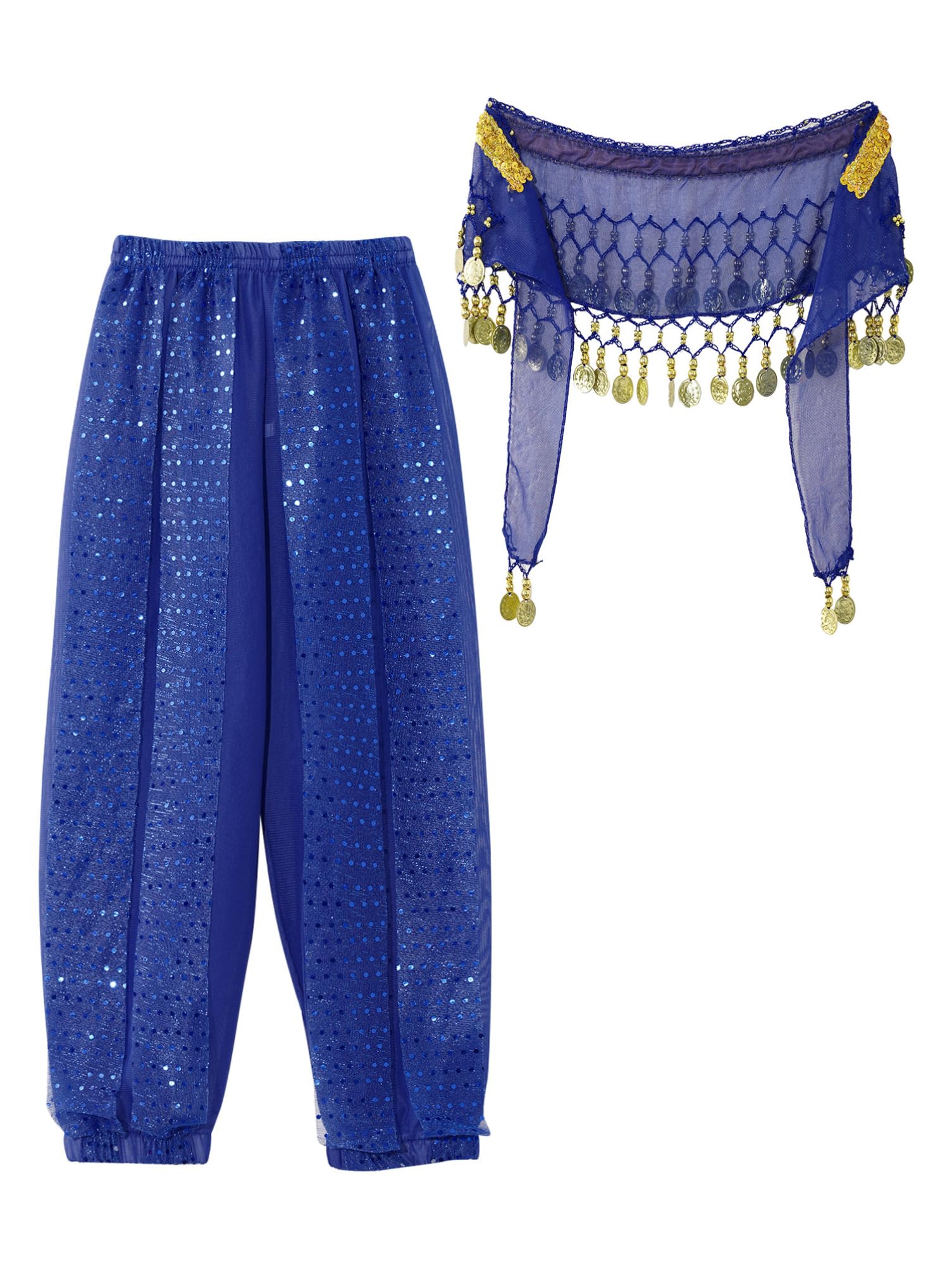 Aislor Girls' Belly Dance Pants with Beads & Coins - Tribal Arabic Harem Trousers for Kids - Indian Dance Costume with Matching Hip Scarf | Perfect for Dance Performances, Cultural Events & Costume Parties
