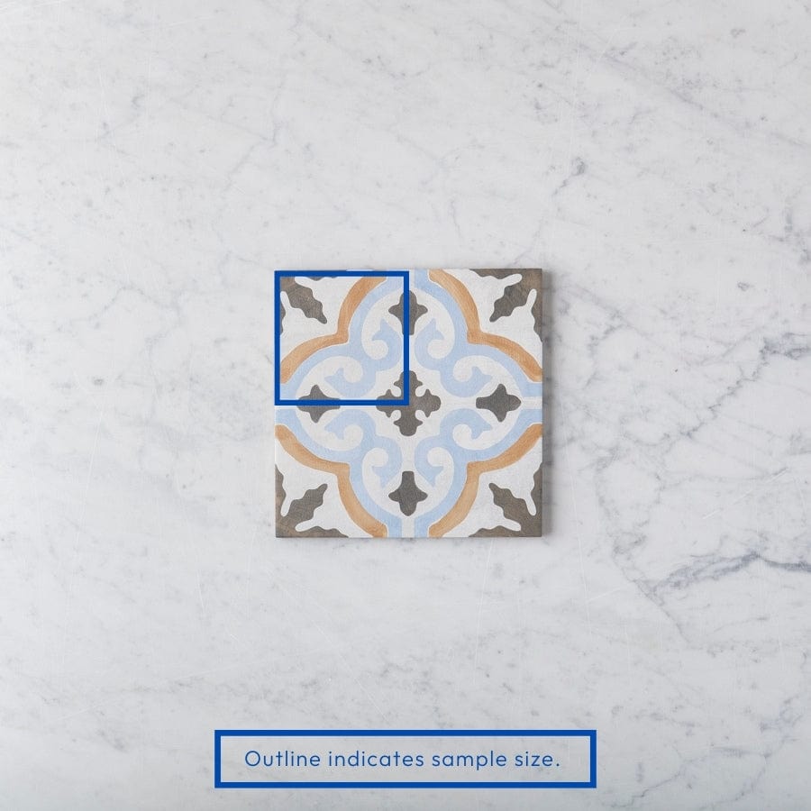 Bourke Beige Encaustic Look Tile Sample - Premium Ceramic Floor & Wall Tile for Kitchen, Bathroom, and Living Room Decor