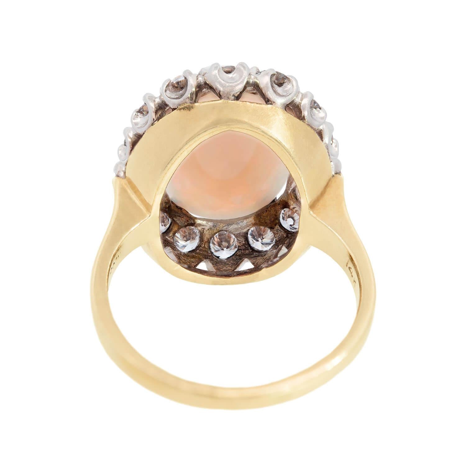 Vintage 14k Gold/Platinum Opal & Diamond Halo Engagement Ring for Women - Elegant Wedding, Anniversary & Special Occasion Jewelry Gift