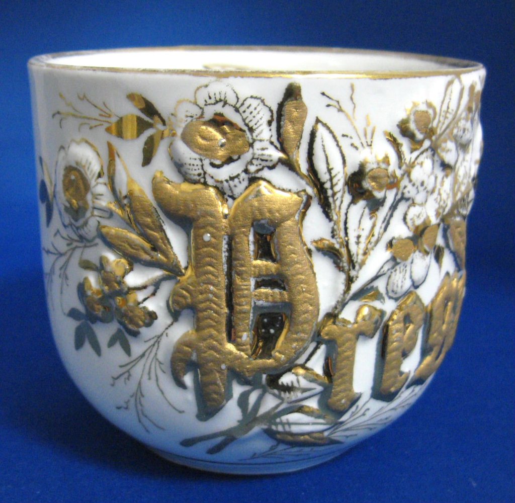 Victorian Mustache Mug with Raised Gold Letters - 1890s Souvenir Gift for Men, Perfect for Tea & Coffee Lovers - Ideal for Vintage Themed Parties & Historical Reenactments