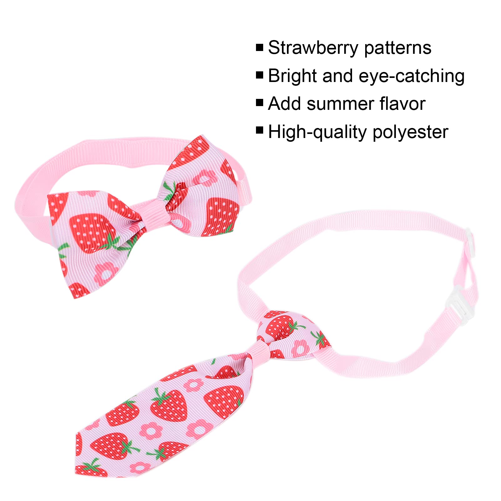 Adjustable Pet Bow Ties Set for Small Dogs & Cats - Strawberry Print & Patriotic Dog Neckties - Spring Assorted Mini Pet Accessories for Parties, Weddings & Photo Shoots