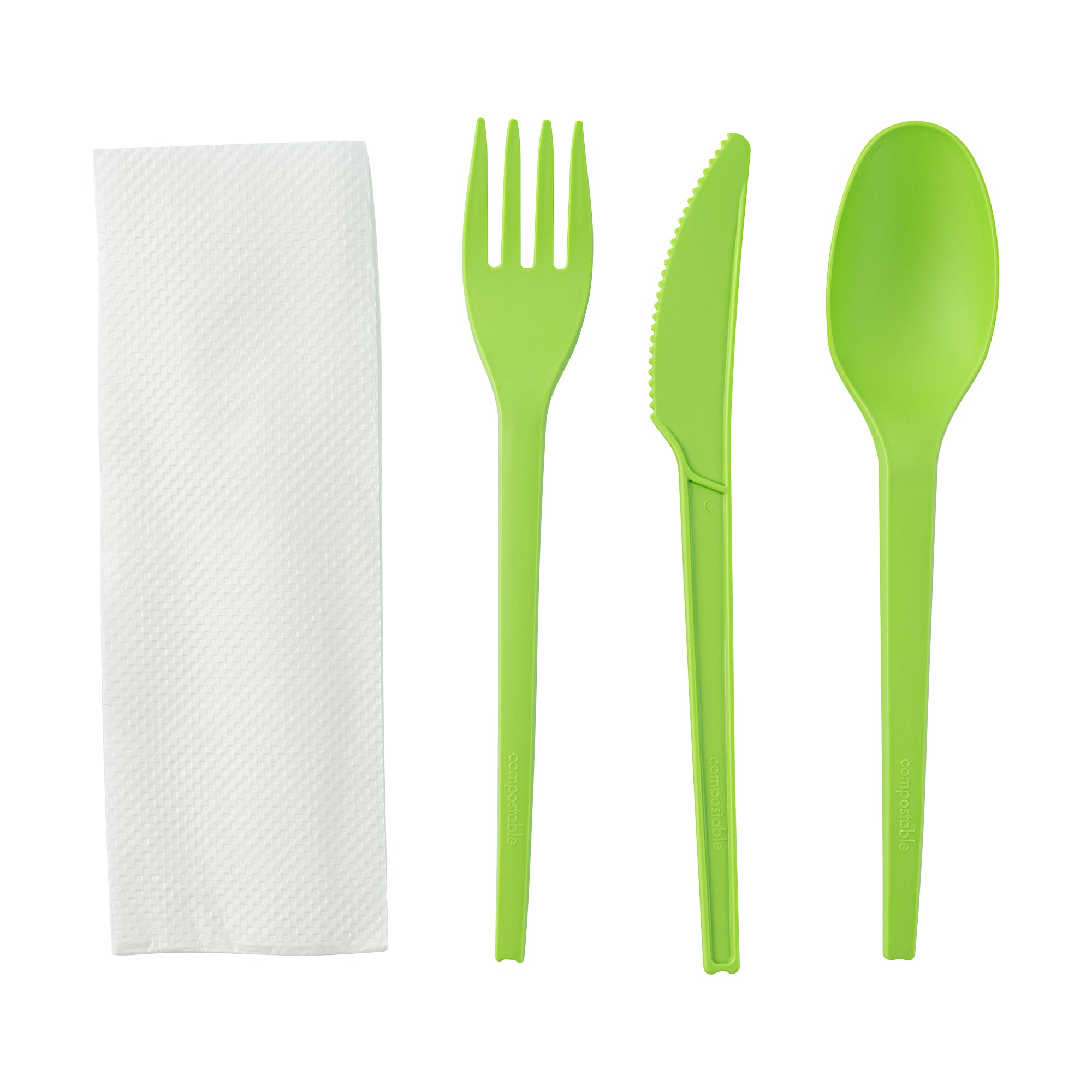 Eco-Friendly Compostable CPLA Plastic Cutlery Set - 100-Piece Box with Heat-Resistant Forks, Knives, Spoons & White Napkins | Perfect for Picnics, Parties, Catering & Sustainable Dining