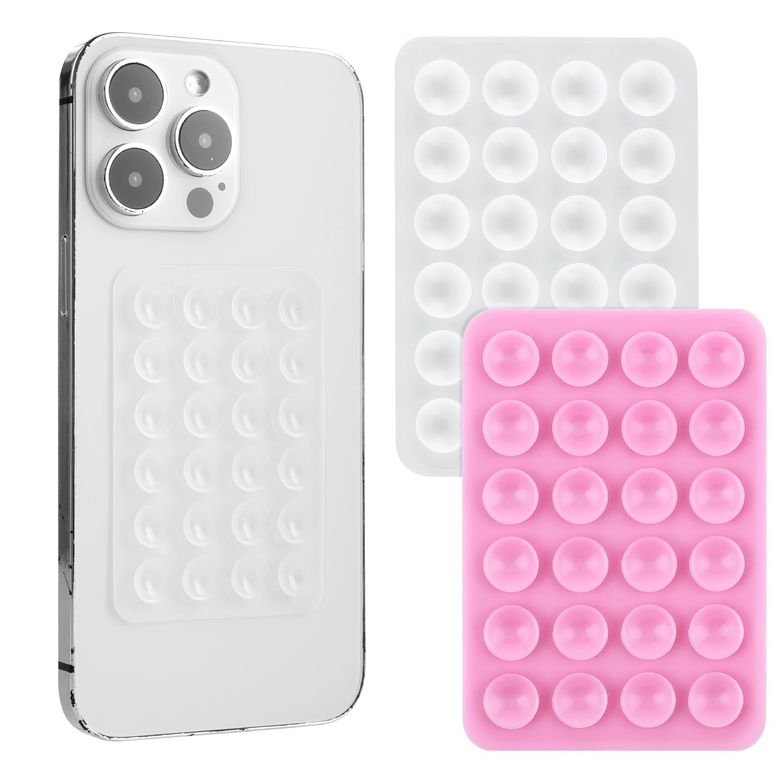 2PCS Non-Slip Silicone Suction Cup Phone Holder, Clear & Pink Sticky Grip for Hands-Free Shower Mirror Mount, Fidget Mirror for Selfies & Videos, Perfect for Bathroom, Car, and Home Use