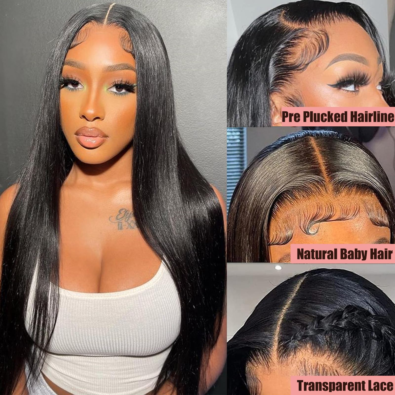 MYSTERY 13x4 Straight Lace Front Wigs Human Hair - 150% Density HD Lace Frontal Wig for Women - Natural Black with Baby Hair (30 Inch) - Perfect for Daily Wear, Cosplay & Special Occasions