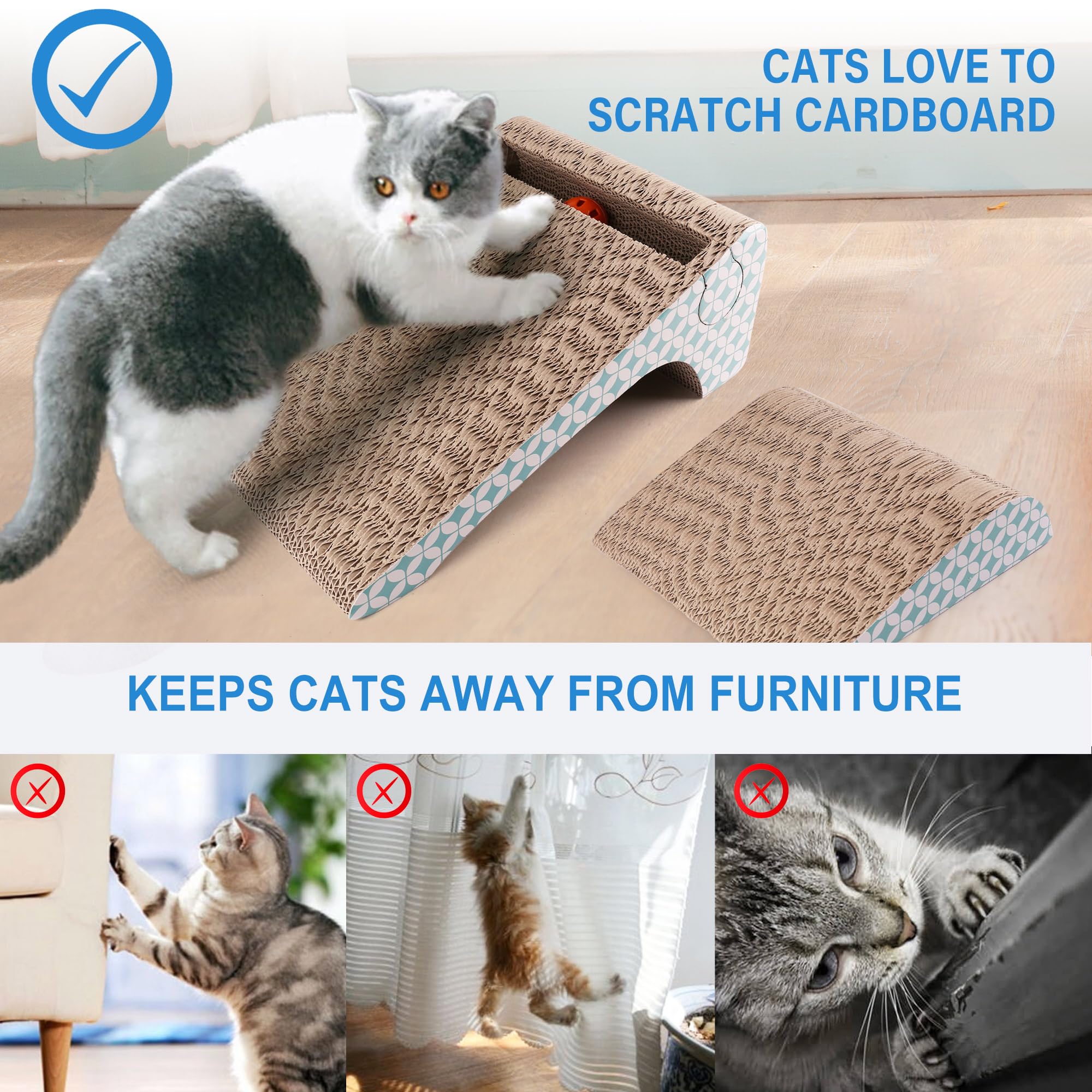 Premium Cat Scratcher Cardboard with Ball & Catnip - 2-in-1 Scratching Pad for Indoor Cats, Durable Corrugated Design, Removable & Replaceable - Perfect for Playtime, Nail Care & Stress Relief