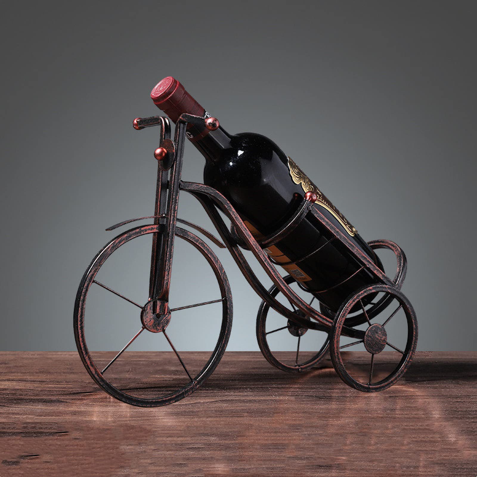European-Style Wrought Iron Tricycle Wine Rack - Creative Key Storage & Home Decor for Living Room, Bar, Bedroom, Office - Modern Metal Wine Display Shelf (Type B) - Perfect for Wine Storage, Key Organization & Vintage Home Decoration