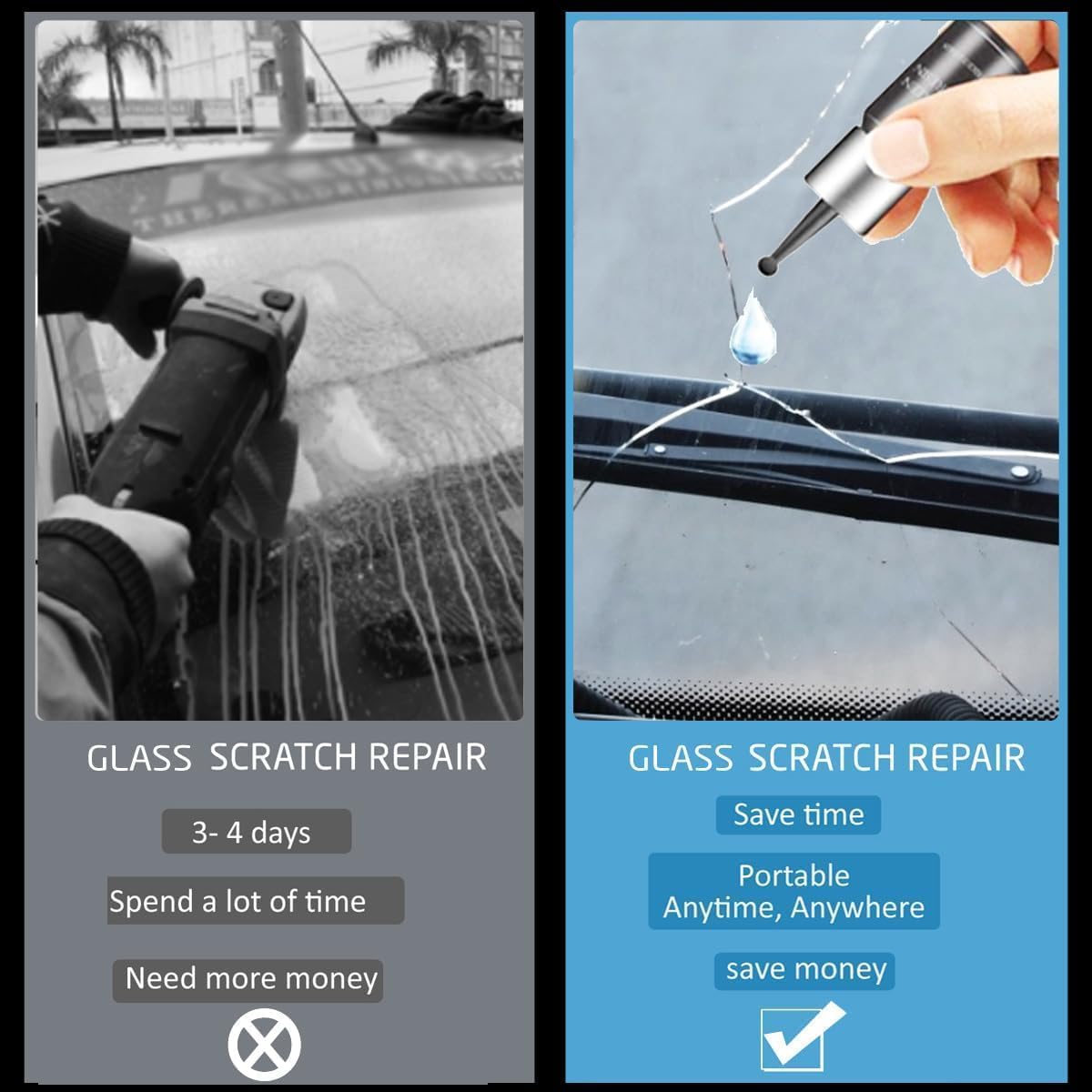Upgraded Windshield Repair Kit for Chips, Cracks & Star-Shaped Damage - Quick Fix Solution for Car Windshield Repair at Home or On The Road - DIY Auto Glass Repair Kit for Small Chips, Bullseyes & Spider Cracks