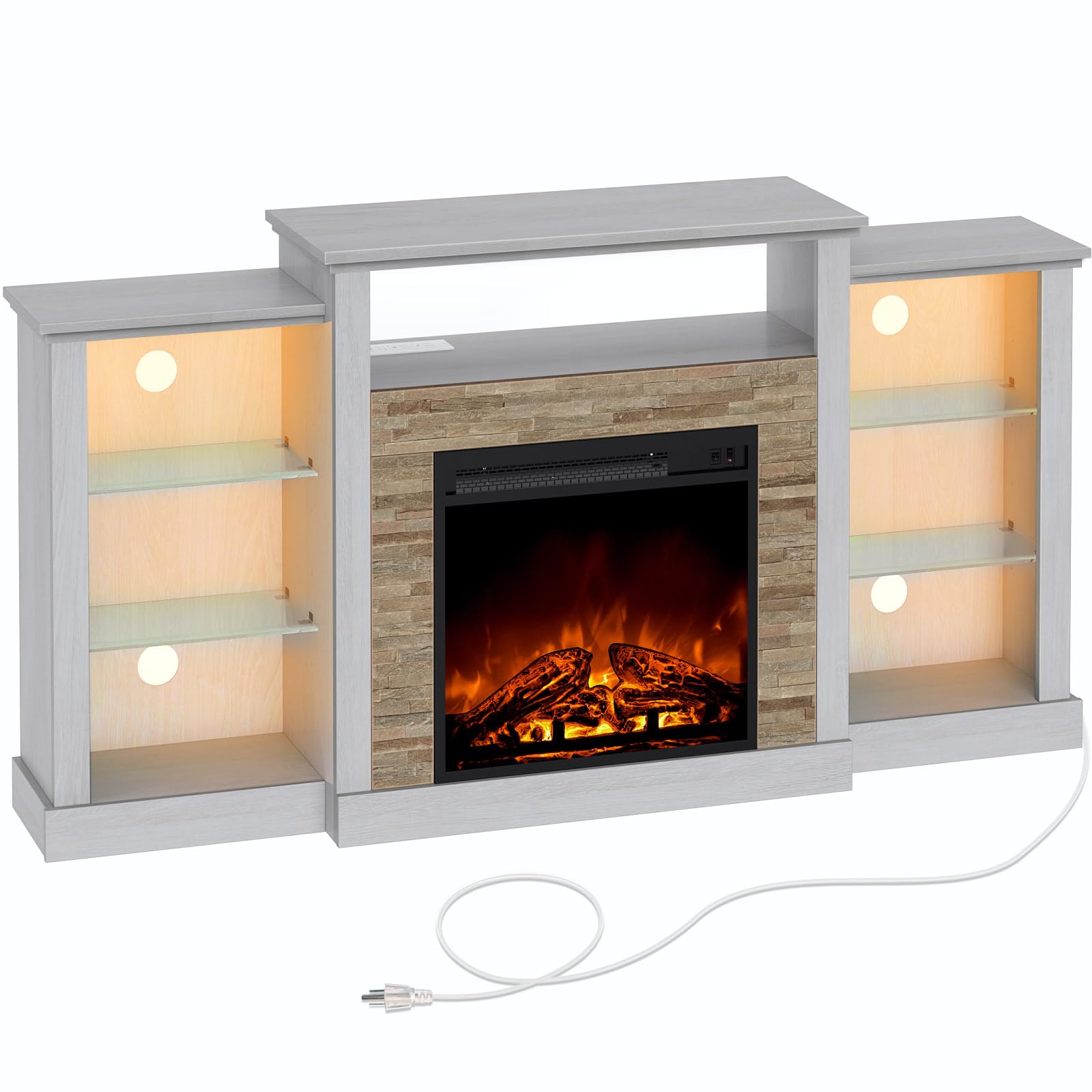 Rolanstar 55 Inch TV Stand with LED Lights & Power Outlets - Modern Fireplace TV Console for 32