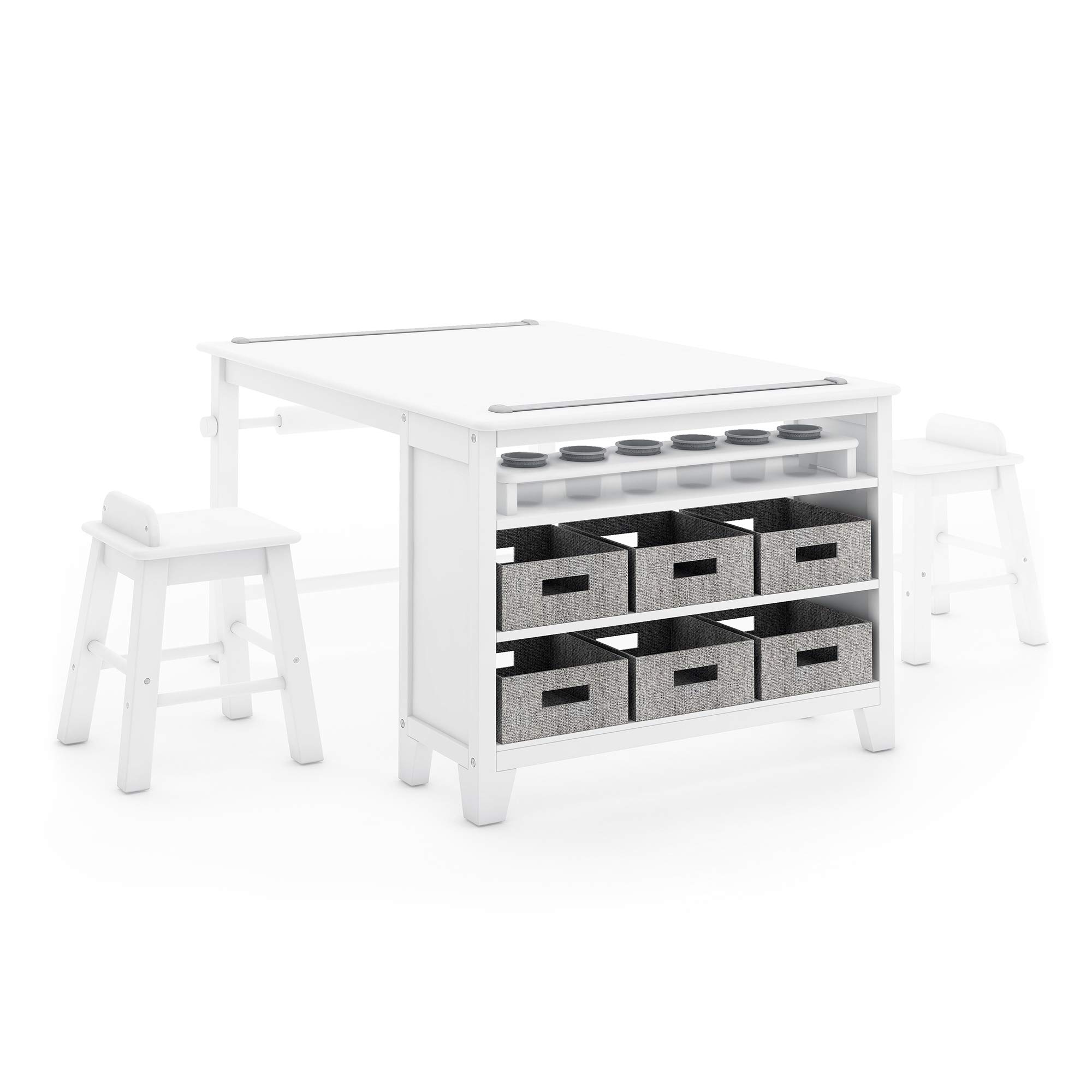 Martha Stewart Kids' Art Table and Chair Set - Creamy White | Wooden Play Table for Arts & Crafts, Coloring Desk with Paint Cups, Paper Roll & Storage Bins | Perfect for Preschool Learning, Creative Play & Home Classroom Activities