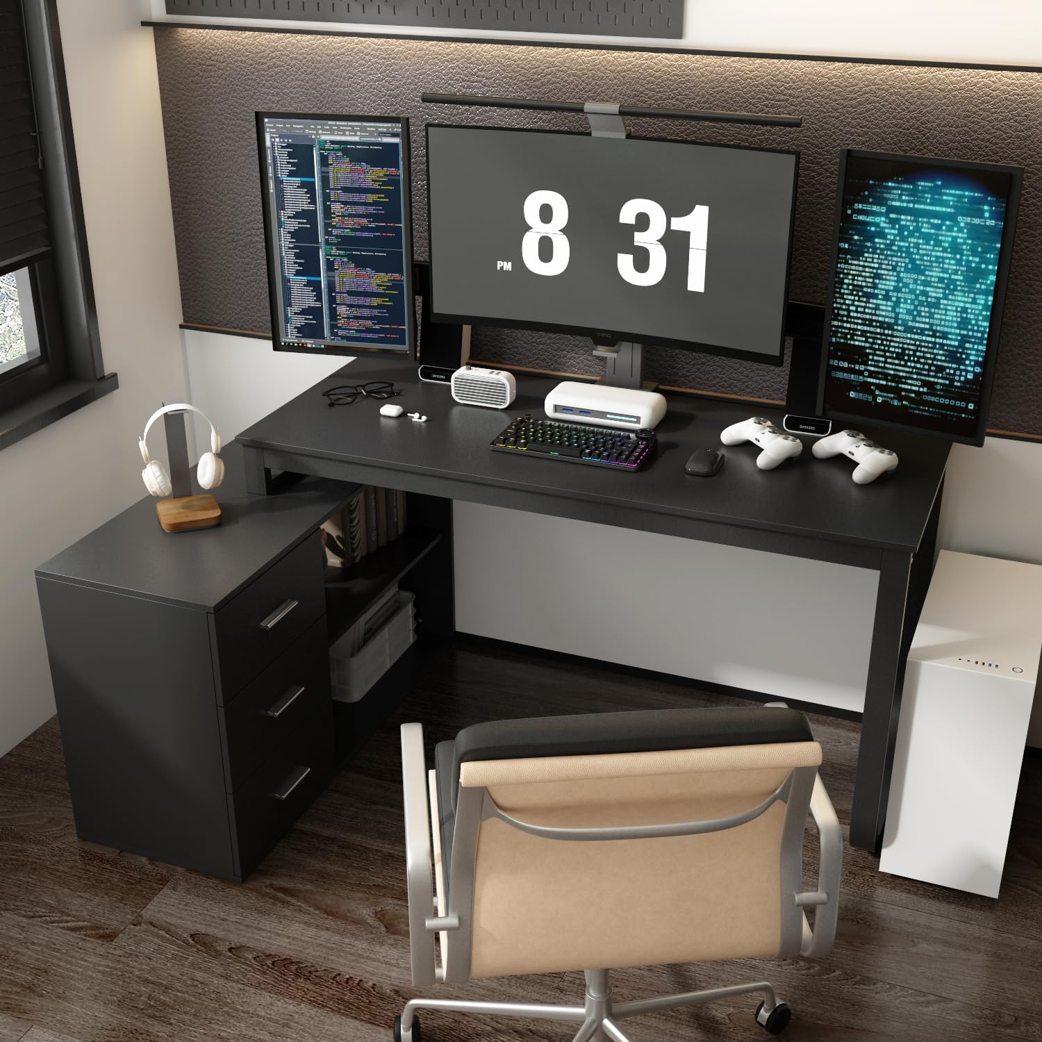 AIEGLE L-Shaped Office Desk with Rotating Storage Cabinet - 55.1
