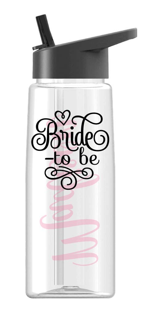 Custom Personalized Sport Water Bottle - Bride to Be Design with Name - BPA Free 26oz - Clear & Colored Options - Perfect for Bridal Showers, Bachelorette Parties & Wedding Gifts
