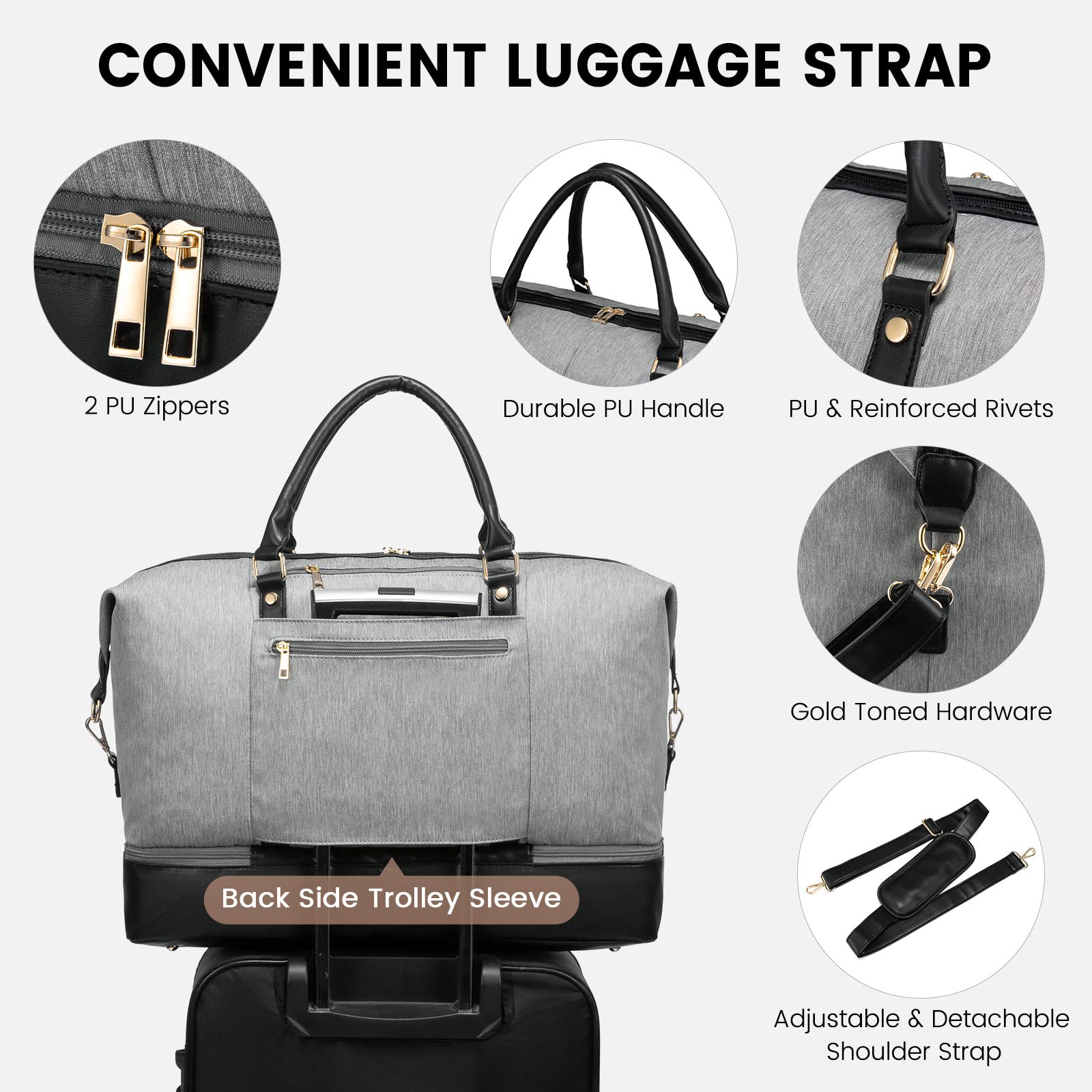 Stylish Canvas Weekender Bag for Women - Large Travel Duffle with Shoe Compartment & Toiletry Pouch | Perfect Carry-On Gym Bag, Overnight Trip, Hospital Visit & Labor Delivery | Versatile for Weekend Getaways, Workouts & Maternity Needs