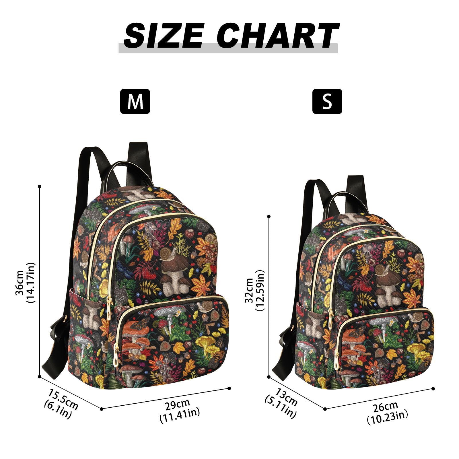 Stylish Women's Backpack with Mushroom Plant & Insect Print - Durable Rucksack for School, College & Outdoor Adventures
