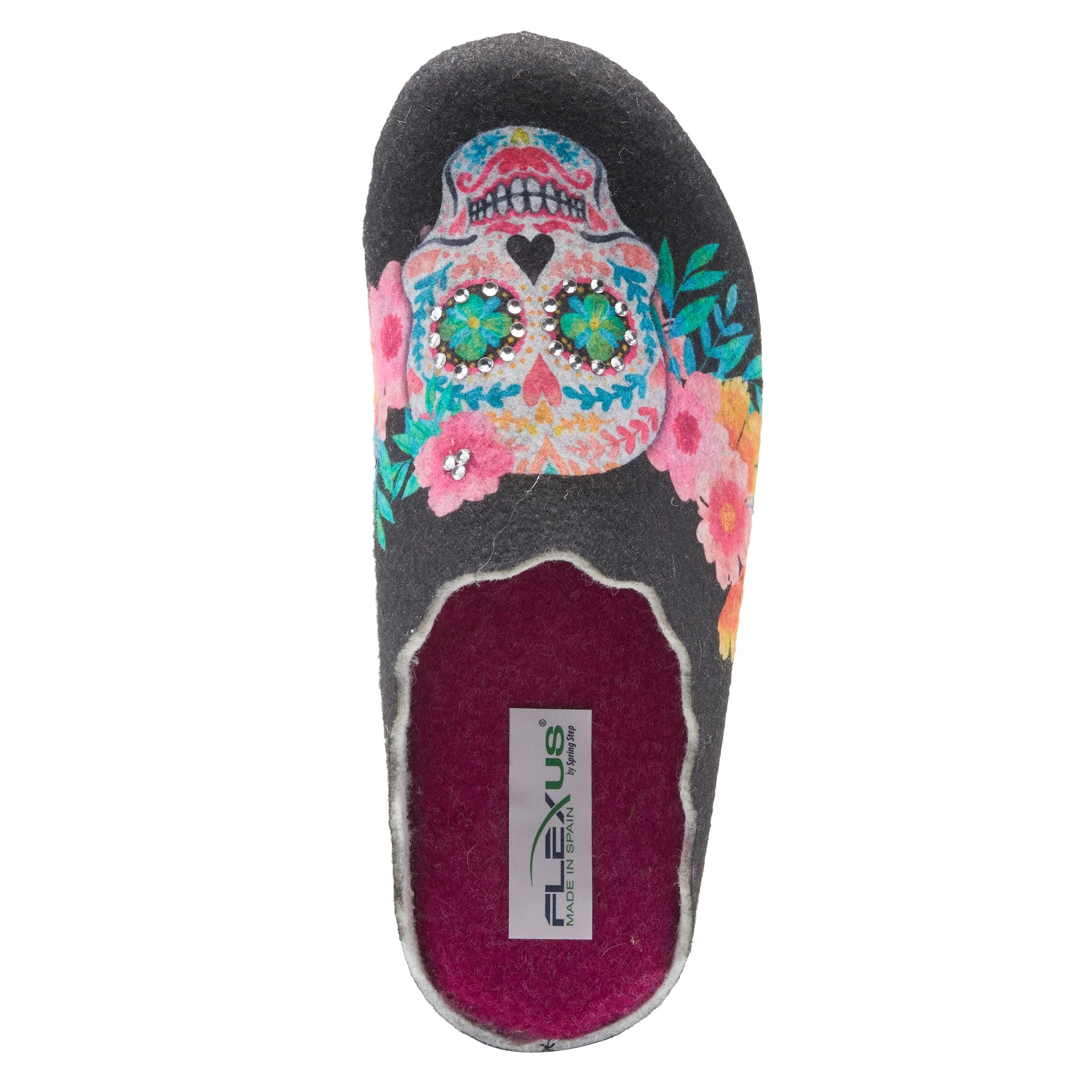 Flexus Spring Step Sugarskull House Slippers for Women - Soft Indoor Slip-On Comfort Shoes for Everyday Wear | Cozy Home, Lounge & Casual Outfit