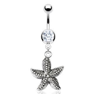 Body Accentz® 14G Starfish Dangle Belly Button Ring - Stylish Navel Jewelry for Women, Perfect for Beach Parties & Summer Outfits
