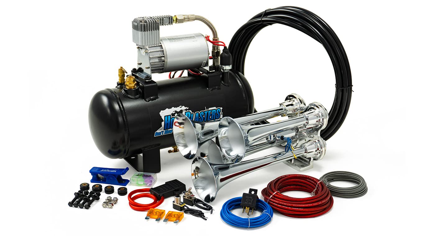 HornBlasters Bullet 127H 1.5 Gallon 150PSI Air Horn Kit - Complete Compact Air System for Trucks, Boats & Emergency Vehicles - Loud Safety Warning Device