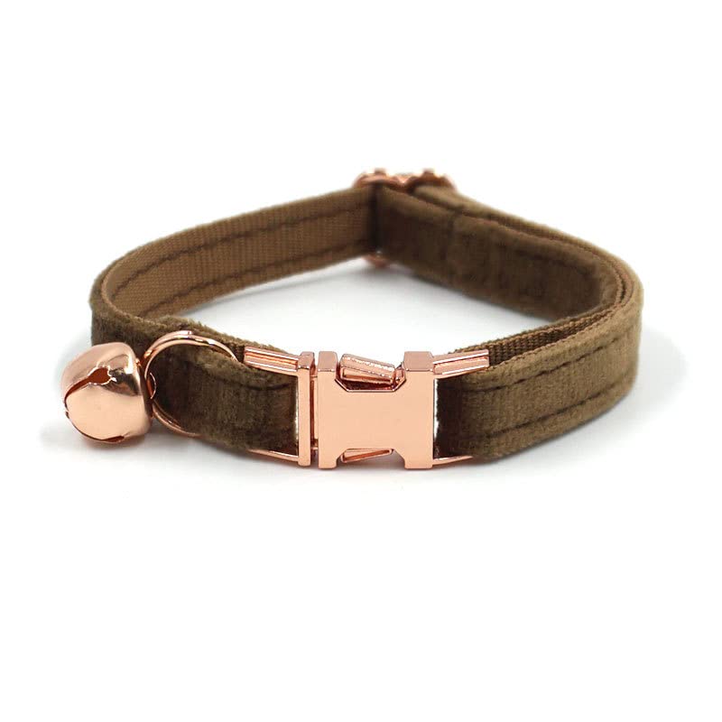 Custom Personalized Cat Collar - Adjustable Velvet Kitten Collar with Bell & Bow Tie - Engraved Nameplate for Small Dogs & Puppies (L 20-32cm, Brown) - Perfect for Pet Parties, Gifts & Daily Wear