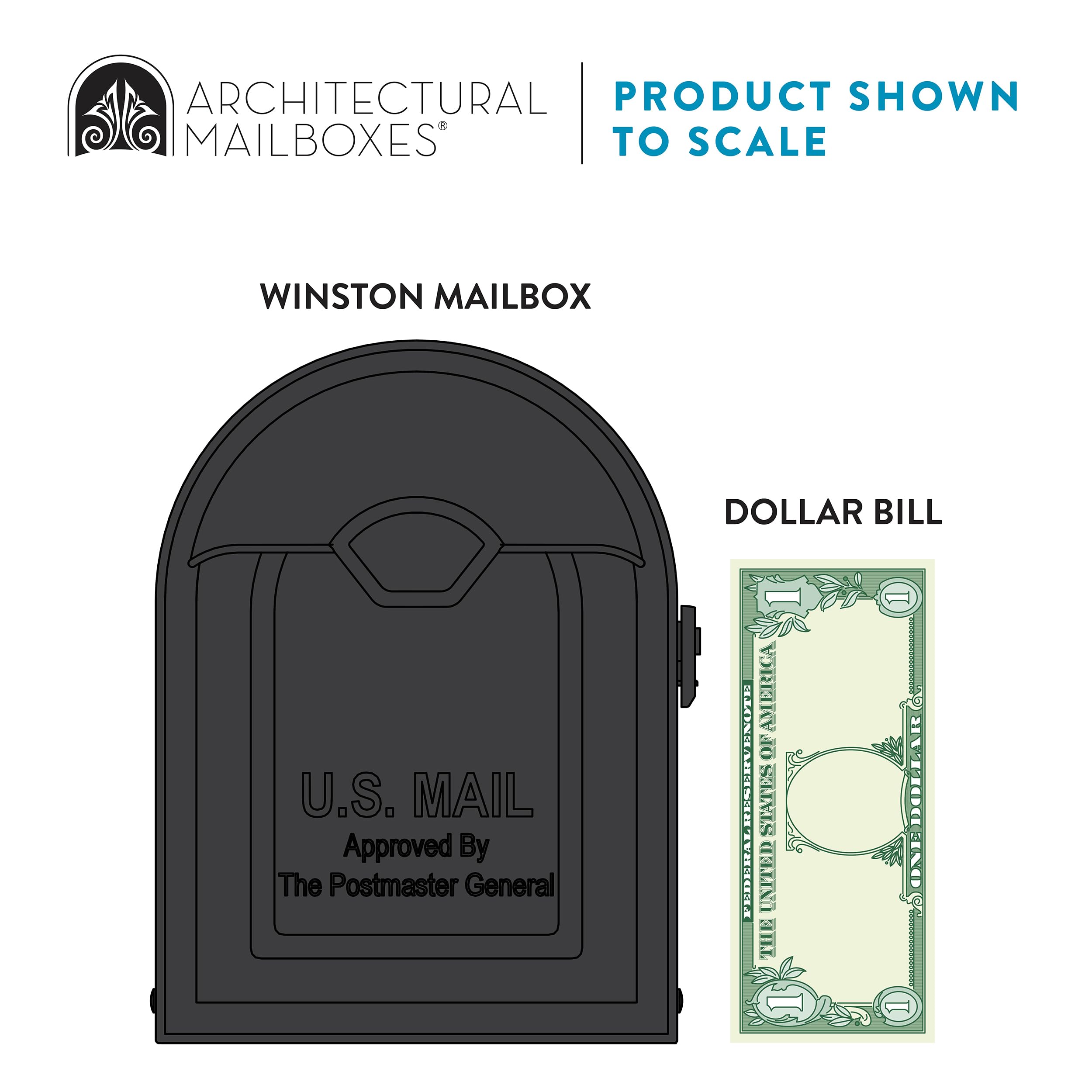 Winston Nickel Flag Post Mount Mailbox - Medium Black 8830B-10 | Durable Architectural Mailbox for Residential & Commercial Use | Perfect for Homes, Offices & Driveways