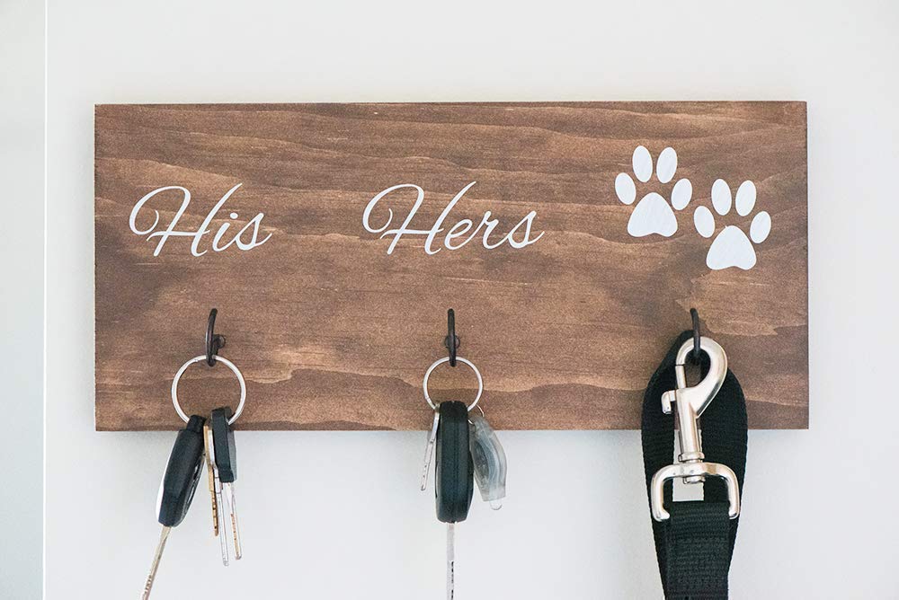 Wall Mounted Leash & Key Holder for Dog Lovers - His Hers and Paws Design - 12