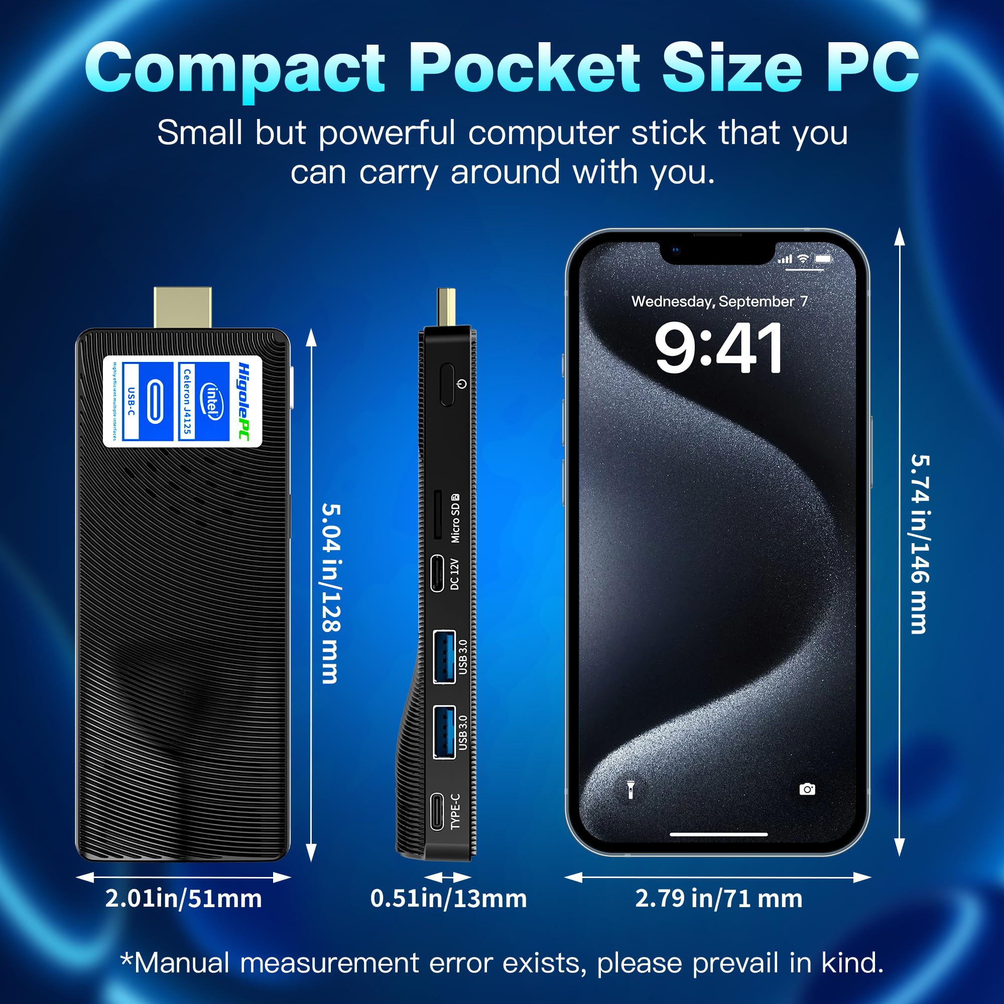 Fanless Mini PC Stick with Intel Celeron J4125 | 8GB RAM 256GB SSD | 4K 60Hz HDMI | USB PD3.0 | Gigabit Ethernet | WiFi 5 | Ideal for Business, Industrial, Office & Home Entertainment Use